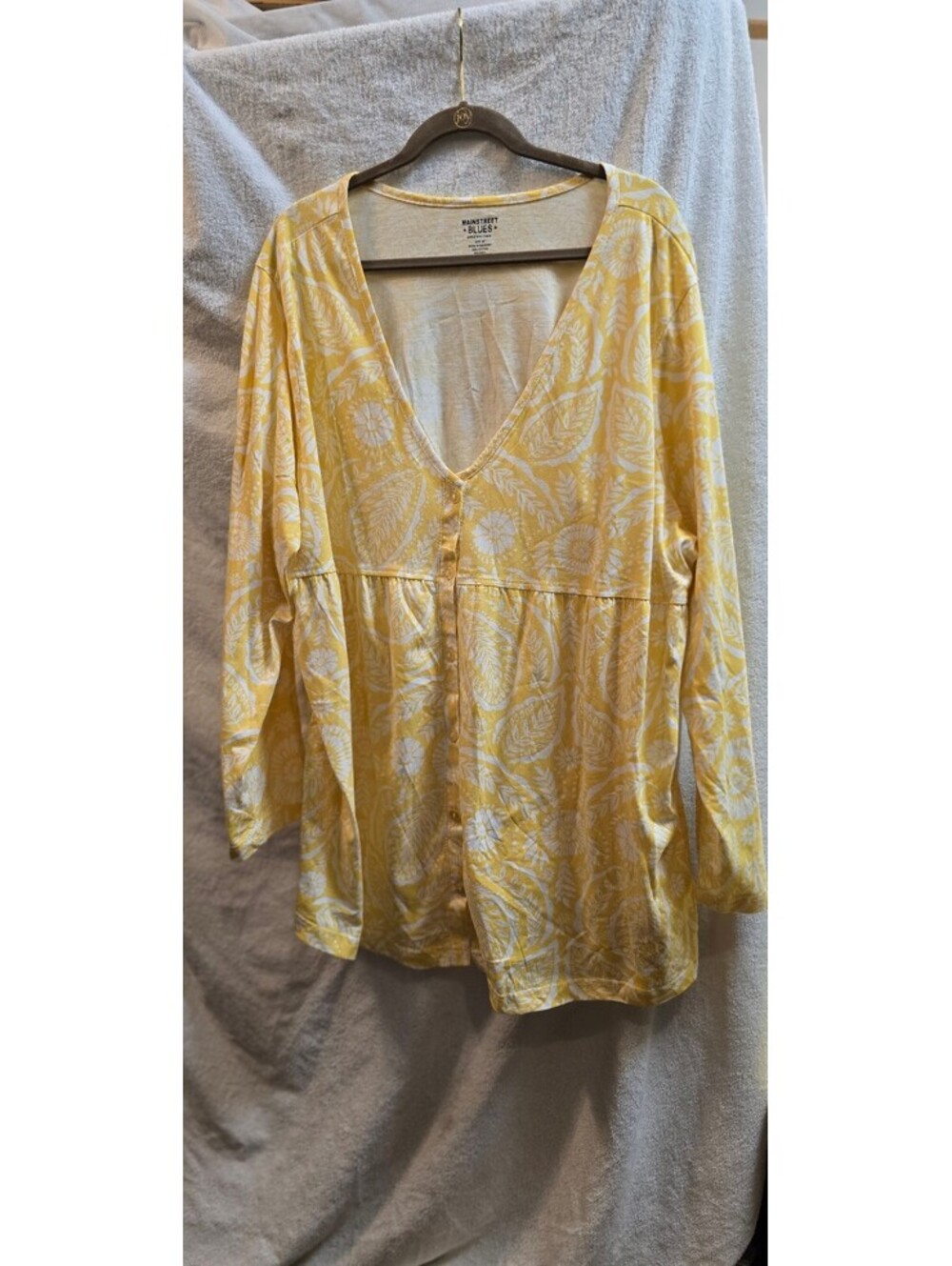 Vintage 3x 100% Cotton Mainstreet Blues Yellow Printed Long Sleeve Blouse